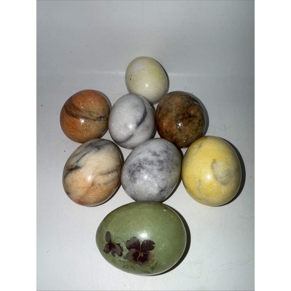 Lot of 8 Vintage Decorative Marble Alabaster Stone Eggs Decor Great In Bowl